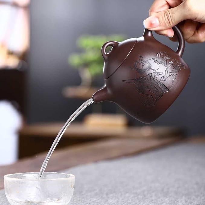 SILINE Zisha Teapot 8.8 Oz,Master Handmade Genuine Yixing Purple Clay Tea Pot with Collection Certificate and Gift Box (Qinquan)