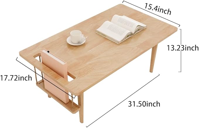 WoodShine Mid Century Modern Mini-Swing Wooden Coffee/Tea Table, Japanese Low Floor Desk, Real Solid Wood Side Tables with Storage for Home Living Room,Office,Length of 31.50 inches,Natural