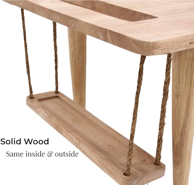 WoodShine Mid Century Modern Mini-Swing Wooden Coffee/Tea Table, Japanese Low Floor Desk, Real Solid Wood Side Tables with Storage for Home Living Room,Office,Length of 31.50 inches,Natural