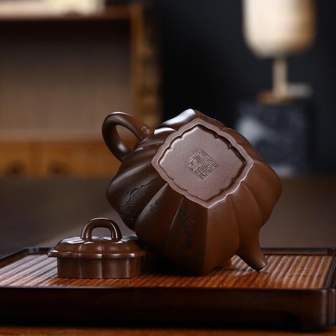 SILINE Chinese Official Senior Master Handmade Yixing Clay Tea Pot 11.8 Oz with Certificate,Infuse Brew Kung Fu Tea Maker (Ruyi,Zini Purple Clay)