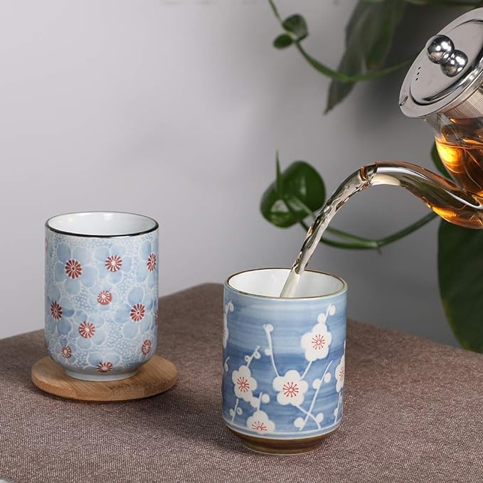 Sunddo Japanese Ceramic Tea Cups 11 oz Blossom Teacups Tea Gifts Set of 4