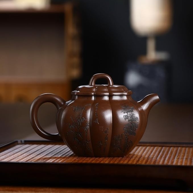 SILINE Chinese Official Senior Master Handmade Yixing Clay Tea Pot 11.8 Oz with Certificate,Infuse Brew Kung Fu Tea Maker (Ruyi,Zini Purple Clay)