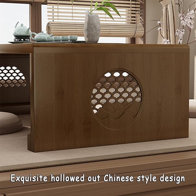 QINFFRRMI Bamboo Chinese Tea Floor Table Japanese Foldable Coffee Table Altar Table for Meditation Low Portable Collapsable Tatami Table for Living Room,Dining Room,Home Decoration (Walnut, Medium)