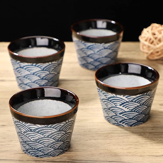 forkmannie Ceramic Tea Cups Japanese Style Ceramic Tea Set of 4 (Blue)