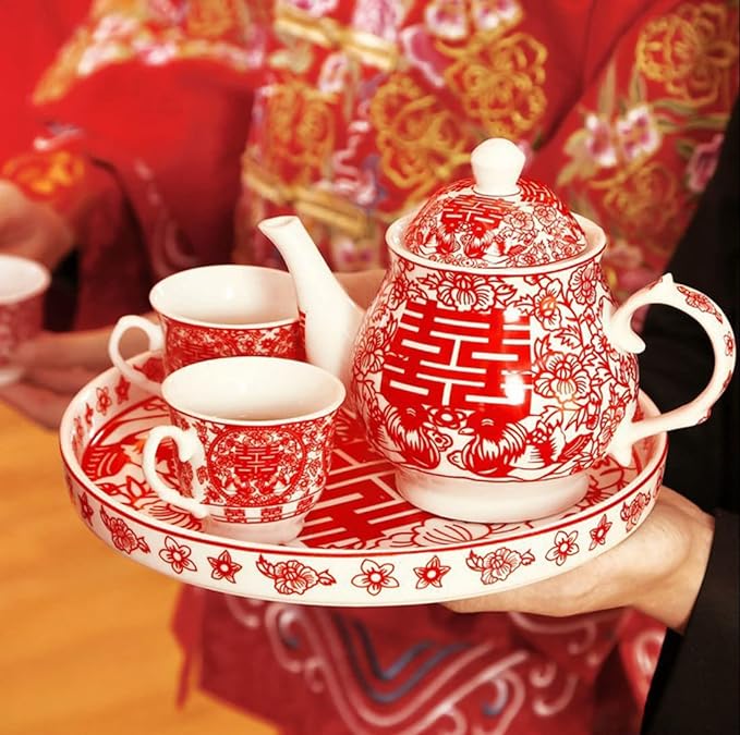 Chinese Tea Gift Set Service Porcelain Tea Pot 4 Cups tray for Adults Men Women Tea