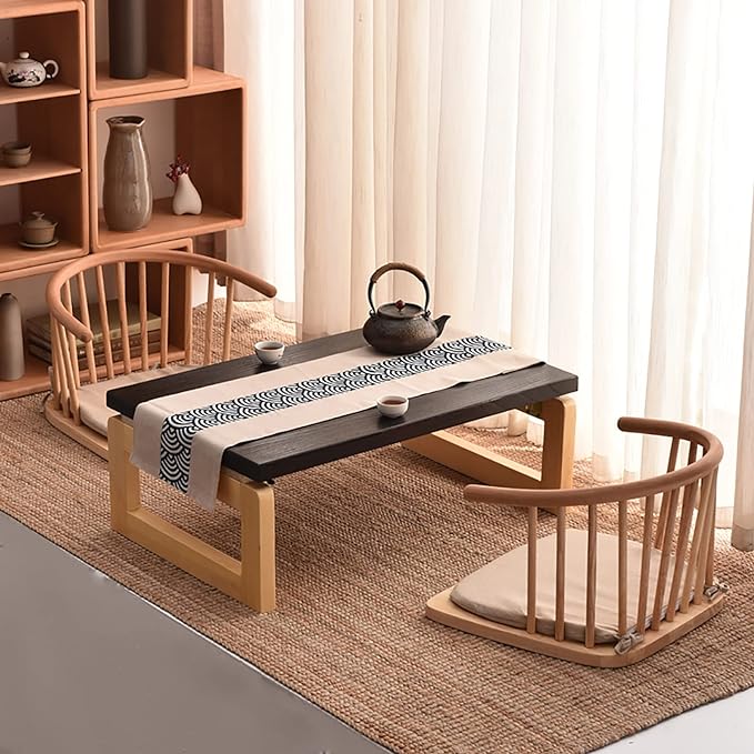 Foldable Solid Wood Coffee Table,Vintage Tea Table Low Table For Sitting On The Floor,Portable Folding Japanese Table Kotatsu Table Dining Table Altar Floor Table(31.5x19.7x11.8inches, Nature legs)