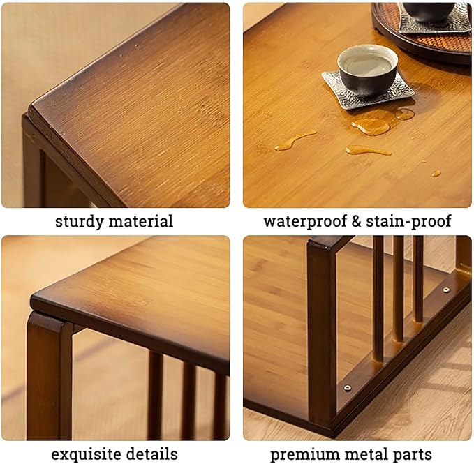 HM&DX Folding Bamboo Coffee Table,Farmhouse Tea Table Low Table for Sitting On The Floor,Portable Japanese Floor Table Foldable Low Dining Table Kotatsu Table(31.5x16.5x13inch, Natral)