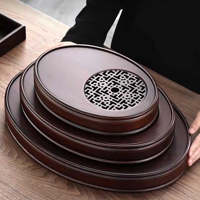 Oval Chinese Kungfu Bamboo Tea Tray Table Box with Water Storage for Gongfu Tea Set (Large