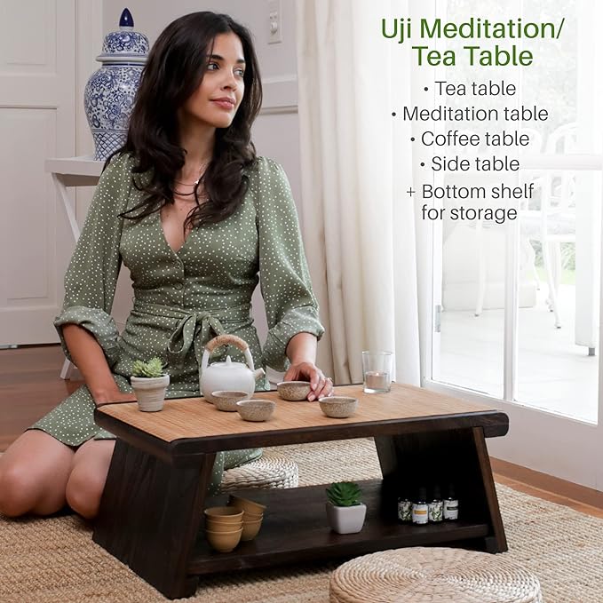 ENSO SENSORY Uji Meditation Table - Premium Japanese Altar Table & Shrine Stand - Tatami Chabudai Puja Folding Table - Low Tea Table for Sitting on The Floor -Sleek Finish, Lightweight Paulownia Wood