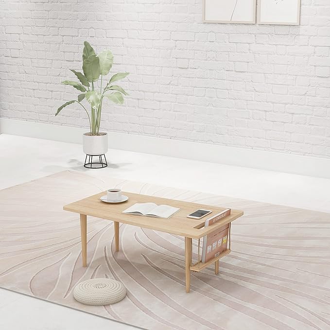 WoodShine Mid Century Modern Mini-Swing Wooden Coffee/Tea Table, Japanese Low Floor Desk, Real Solid Wood Side Tables with Storage for Home Living Room,Office,Length of 31.50 inches,Natural