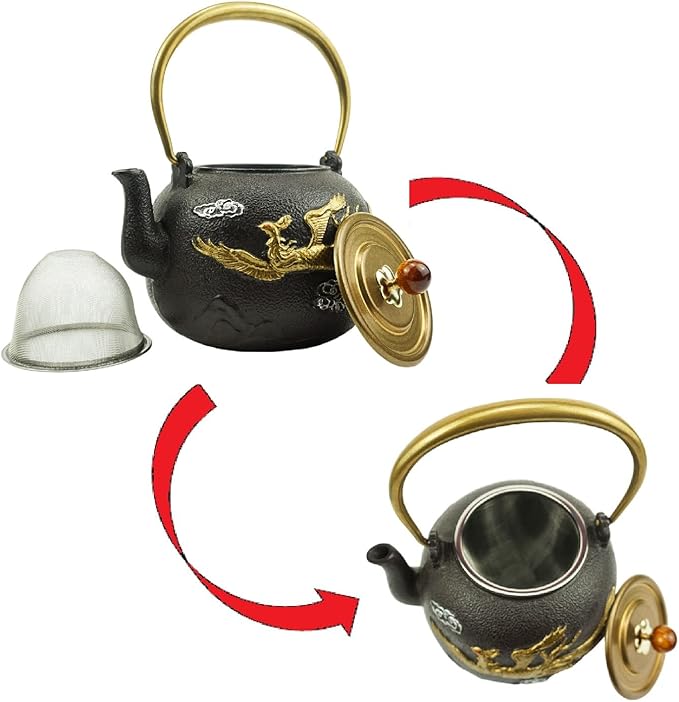 Funmaker Japanese Style Tetubin Tea Kettle Iron Teapots Japanese Cast Iron Teapot Handmade Uncoated Teapot Health Teapot 40.5oz /