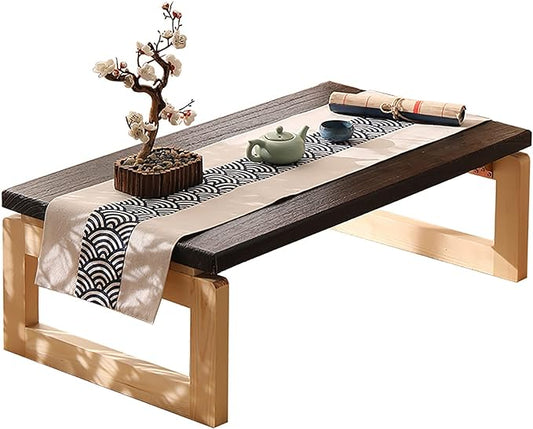 Foldable Solid Wood Coffee Table,Vintage Tea Table Low Table For Sitting On The Floor,Portable Folding Japanese Table Kotatsu Table Dining Table Altar Floor Table(31.5x19.7x11.8inches, Nature legs)