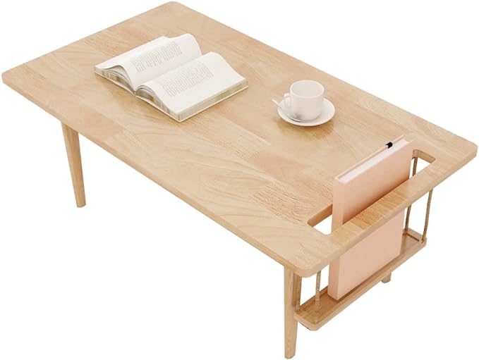 WoodShine Mid Century Modern Mini-Swing Wooden Coffee/Tea Table, Japanese Low Floor Desk, Real Solid Wood Side Tables with Storage for Home Living Room,Office,Length of 31.50 inches,Natural