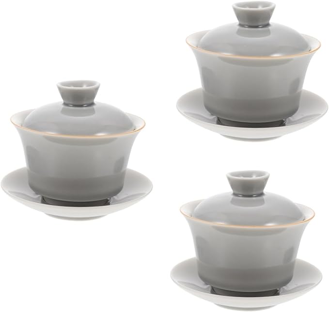Cabilock 3 Sets Porcelain Gaiwan Japanese Tea Cup