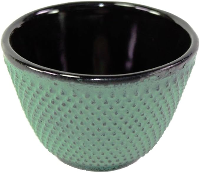 4 Green Leaf Teacup Saucer+4 Dark Blue Polka Dot Hobnail Japanese Cast Iron Tea Cup
