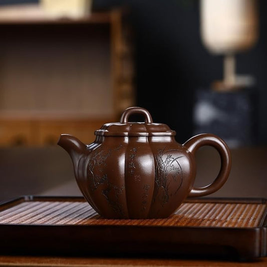 SILINE Chinese Official Senior Master Handmade Yixing Clay Tea Pot 11.8 Oz with Certificate,Infuse Brew Kung Fu Tea Maker (Ruyi,Zini Purple Clay)