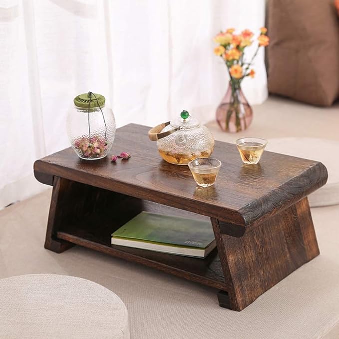 Byjccar CHABUDAI Japanese Antique Tea Table Folding Legs Asian Floor Low Tea Table Wood (M)