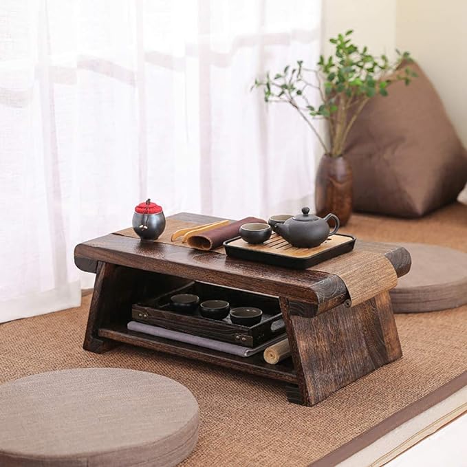 Byjccar CHABUDAI Japanese Antique Tea Table Folding Legs Asian Floor Low Tea Table Wood (M)