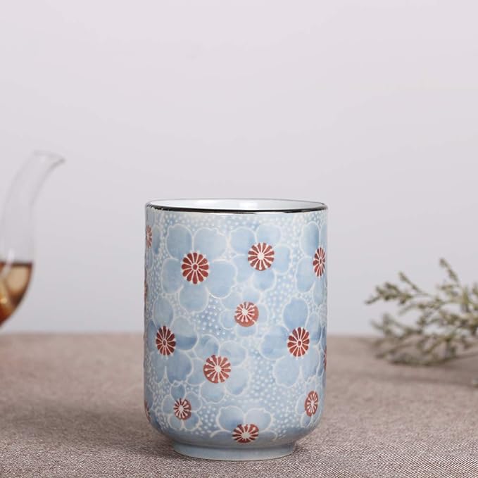 Sunddo Japanese Ceramic Tea Cups 11 oz Blossom Teacups Tea Gifts Set of 4