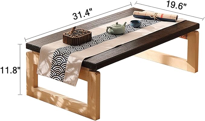 Foldable Solid Wood Coffee Table,Vintage Tea Table Low Table For Sitting On The Floor,Portable Folding Japanese Table Kotatsu Table Dining Table Altar Floor Table(31.5x19.7x11.8inches, Nature legs)