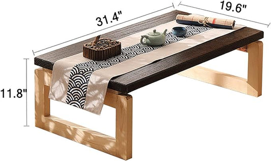 HM&DX Folding Bamboo Coffee Table,Farmhouse Tea Table Low Table for Sitting On The Floor,Portable Japanese Floor Table Foldable Low Dining Table Kotatsu Table(31.5x16.5x13inch, Natral)