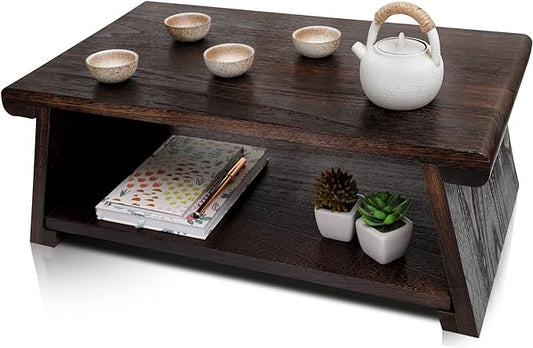 ENSO SENSORY Uji Meditation Table - Premium Japanese Altar Table & Shrine Stand - Tatami Chabudai Puja Folding Table - Low Tea Table for Sitting on The Floor -Sleek Finish, Lightweight Paulownia Wood