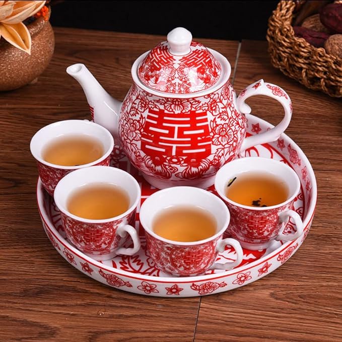 Chinese Tea Gift Set Service Porcelain Tea Pot 4 Cups tray for Adults Men Women Tea