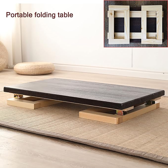 Foldable Solid Wood Coffee Table,Vintage Tea Table Low Table For Sitting On The Floor,Portable Folding Japanese Table Kotatsu Table Dining Table Altar Floor Table(31.5x19.7x11.8inches, Nature legs)