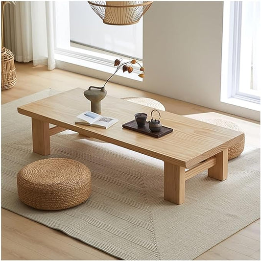 Pettershop Japanese Floor Table, Vintage Tea Table Low Table,Rectangular Style Tatami Table, or Sitting on The Floor Accent Furniture (Color : A, Size : 140x60x38cm) Brand: Pettershop