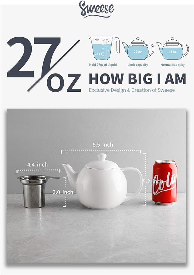 Sweese Teapots for Tea, 27 oz Porcelain Tea pot