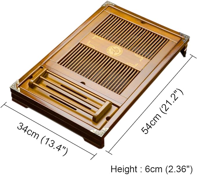 Tea Talent Reservoir & Drainage Type Solid Wood Tea Tray - Japanese/Chinese Gongfu Tea Table Serving Tray Box for Kungfu Tea Set 21.2 x 13.4 x 2.36 Inch, Original Color