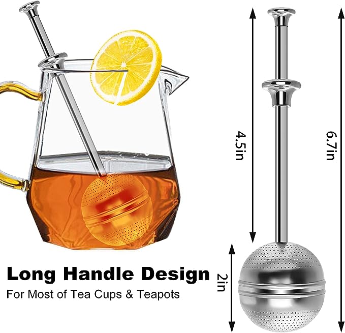 Numola Long Handle Tea Ball Stainless Steel, 2Pcs Premium Tea Infuser Filter for Loose Leaf Tea, Reusable Fine Mesh Tea Interval Diffuser Strainer for Cup and Teapo