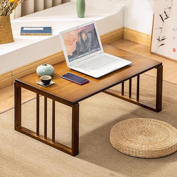 HM&DX Folding Bamboo Coffee Table,Farmhouse Tea Table Low Table for Sitting On The Floor,Portable Japanese Floor Table Foldable Low Dining Table Kotatsu Table(31.5x16.5x13inch, Natral)