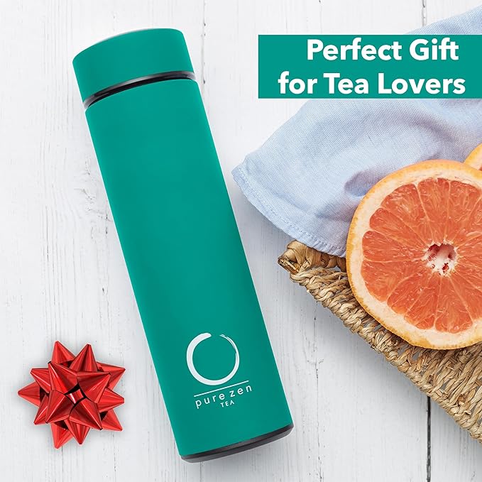 Zen Insulated Tea Thermos with Infuser - Portable Tea Infuser Bottle - Travel Tea Mug with Infuser and Lid - Unique Gifts for Tea Lovers - Insulated Tea Tumbler with Infuser and Lid - 15 oz - Green