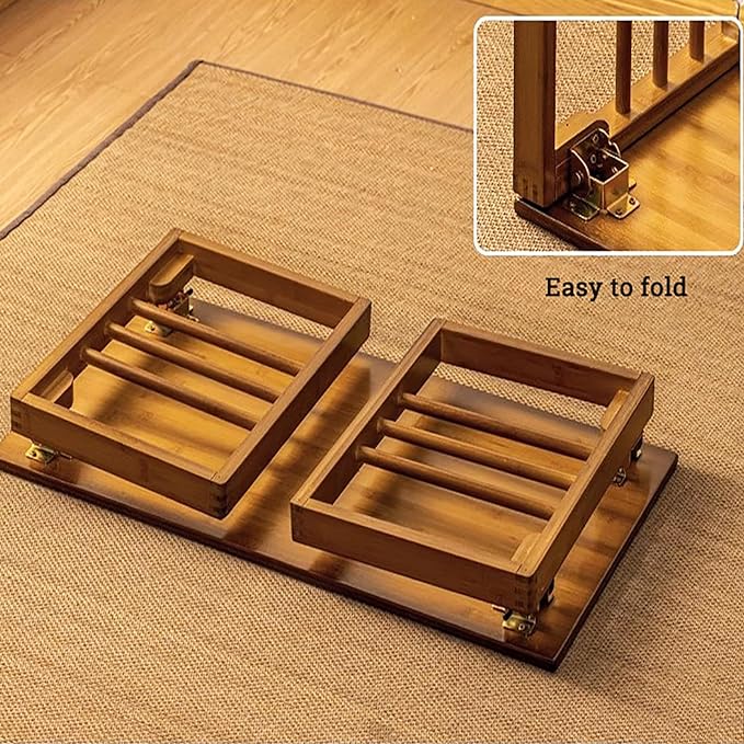 HM&DX Folding Bamboo Coffee Table,Farmhouse Tea Table Low Table for Sitting On The Floor,Portable Japanese Floor Table Foldable Low Dining Table Kotatsu Table(31.5x16.5x13inch, Natral)